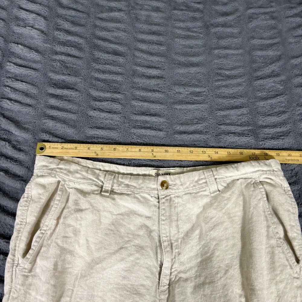 Old Navy Mens 38x30 Linen Pants Beige Relaxed Straight Leg Summer Beach Casual